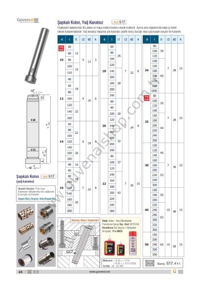 G17 Şapkalı Kolon (yağ kanalsız)