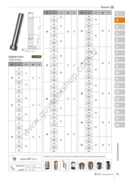 G17 Şapkalı Kolon (yağ kanalsız)
