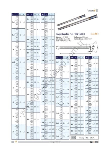 HBİ Havşa Başlı İtici Pim / DIN 1530-D  (Çap 4-10 Arası)