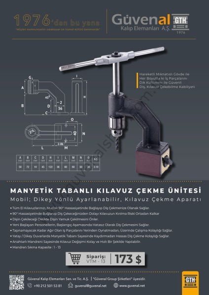 VTM13 Manyetik Tabanlı Kılavuz Çekme Ünitesi