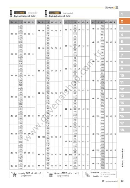 G12 Şapkalı Kademeli Kolon (Yağ Kanallı) (Ø12 - Ø20)