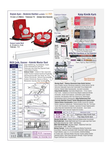 G125 - G126 Kalıp Kimlik Kartları