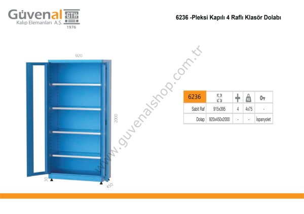 6236 -Pleksi Kapılı 4 Raflı Klasör Dolabı