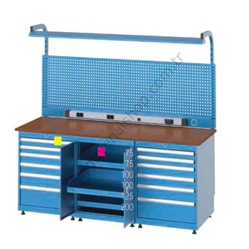 3425 - 12 Çekmeceli ve Dolaplı Elektrik Panolu Floresanlı Banko