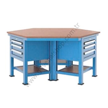 3805 - 3 Dolaplı 9 Çekmeceli Altıgen Masa Seperatörlü | Güvenalshop