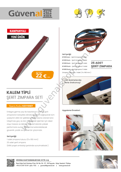 Kalem Tipli Şerit Zımpara Seti